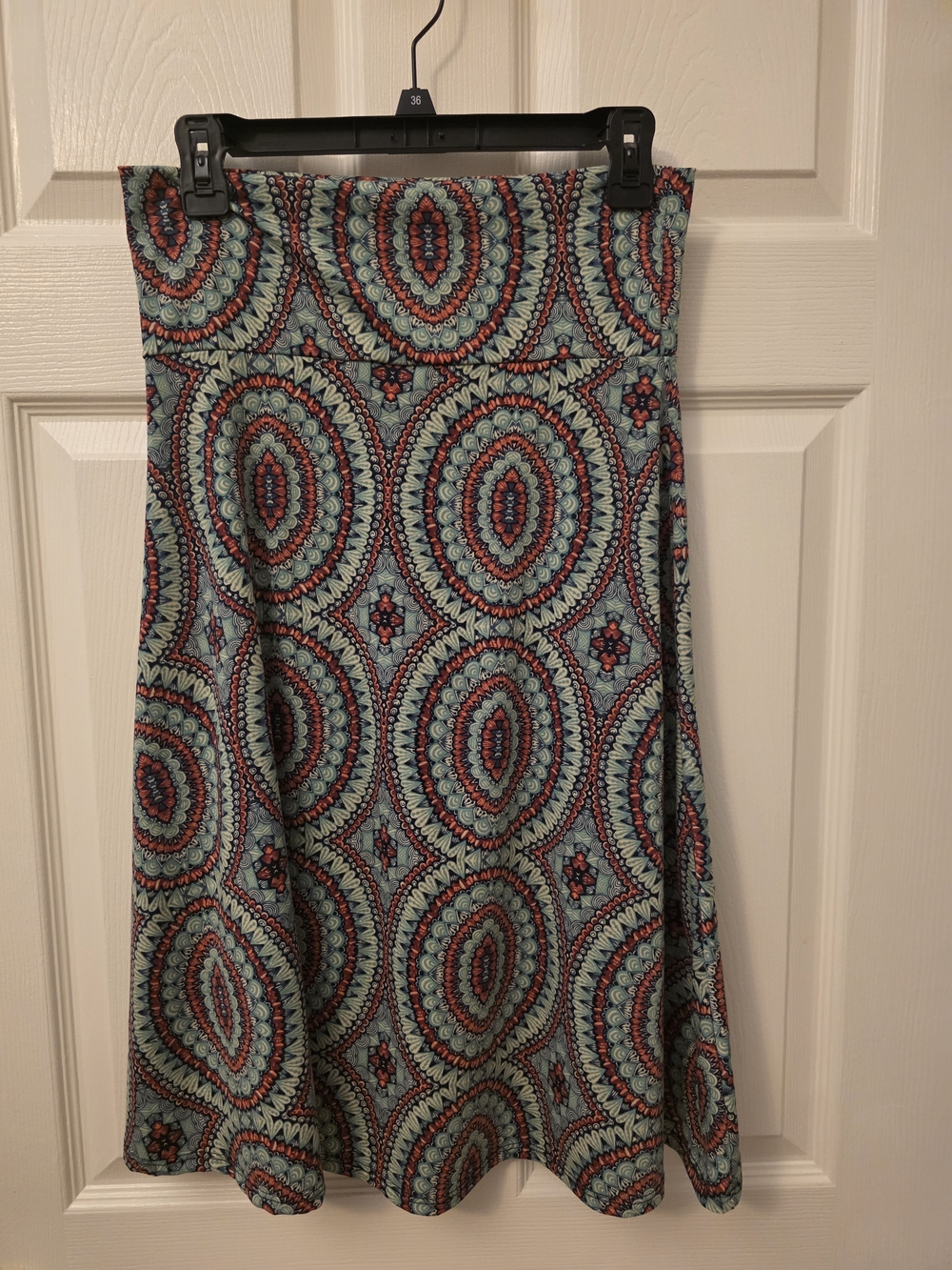 LuLaRoe Coral & Teal Circle-Print Skater Skirt